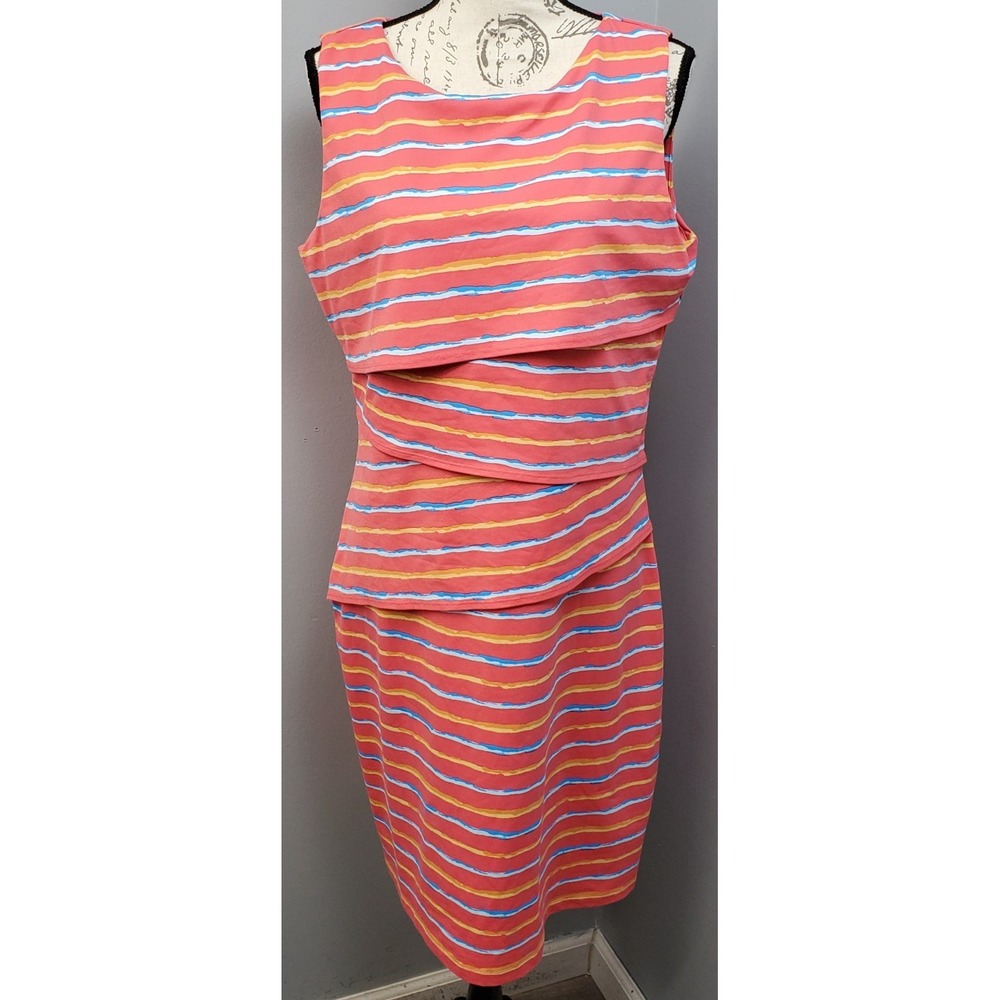 J.McLaughlin Nicola Midi Dress Womens XL Multi Watercolor Striped Sleeveless